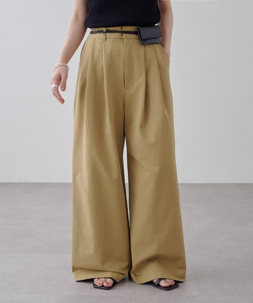パンツ 2タックワイドストレッチチノパンツ レディース