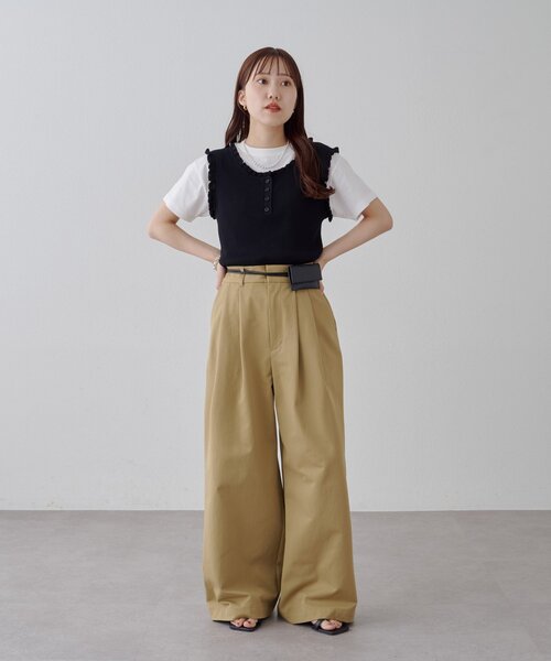 【美品】キレイメ2タックストレッチワイドチノパンツ Discoat（ディスコート） パンツ 2タックワイドストレッチチノパンツ