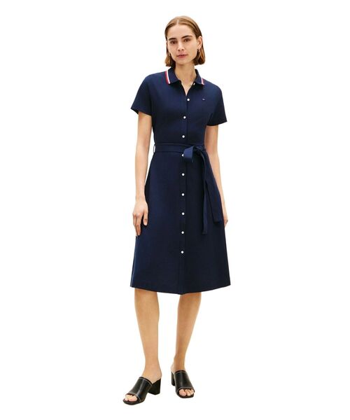 新品　トミーフィルヒィガー　ワンピース リネンショートスリーブミディシャツワンピース | トミー ヒルフィガー レディースウェア