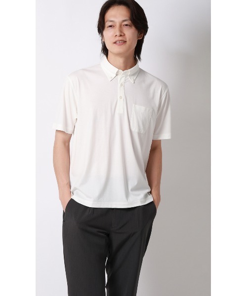 TAO ホワイト 7分袖 ポロシャツ裾変形デザイン AOYAMA ポロシャツ 半袖 冷たいポロシャツ「ボタンダウン」「＃すご