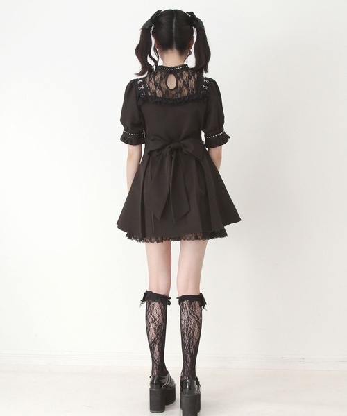DearMyLove ワンピース 十字架チェーンチョーカー風レースアップ半袖 