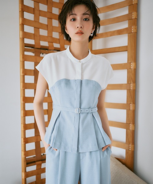 ブラウス シャツ 美easyビスチェドッキングフレンチブラウス/接触冷感・イージーケア・セットアップ対応 レディースの画像