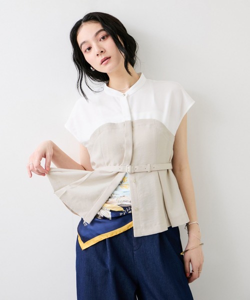 ブラウス シャツ 美easyビスチェドッキングフレンチブラウス/接触冷感・イージーケア・セットアップ対応 レディースの画像