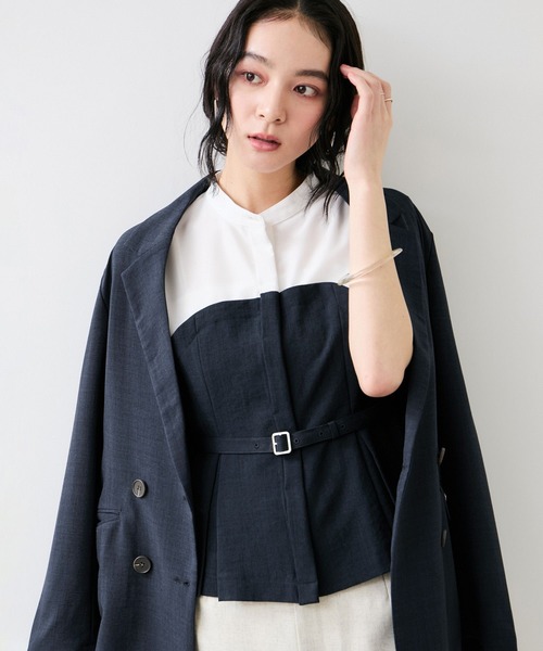 ブラウス シャツ 美easyビスチェドッキングフレンチブラウス/接触冷感・イージーケア・セットアップ対応 レディースの画像