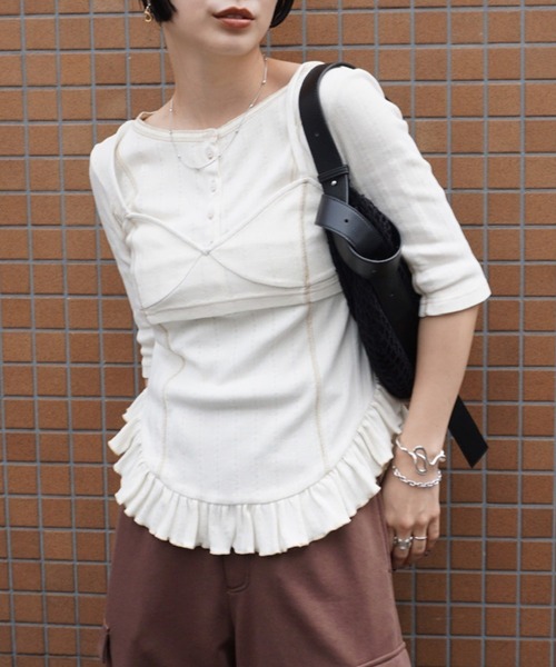 tシャツ 「 ZOZOTOWN限定 」EYELET HENLEY CUT TOP SET BUSTIER レディースの画像
