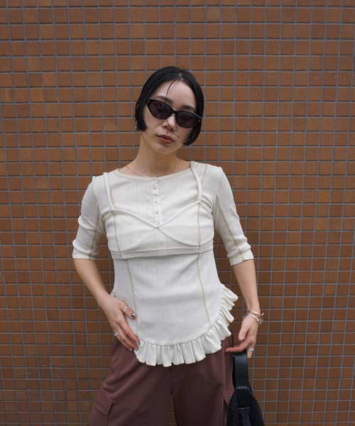 tシャツ 「 ZOZOTOWN限定 」EYELET HENLEY CUT TOP SET BUSTIER レディースの画像