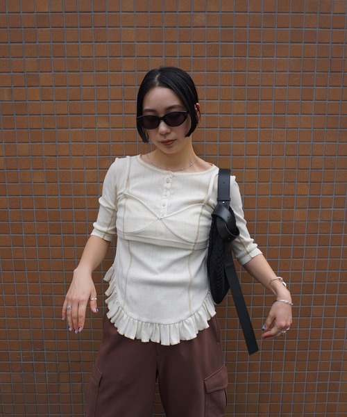 tシャツ 「 ZOZOTOWN限定 」EYELET HENLEY CUT TOP SET BUSTIER レディースの画像