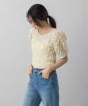 tシャツ 半袖 シャーリングフラワーテクスチャ...の詳細画像2