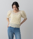 tシャツ 半袖 シャーリングフラワーテクスチャ...の詳細画像1