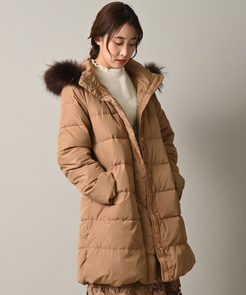 春夏新作 フードファー付きキルティングダウンコートダウンジャケットレディースミドル丈ジャケットロ アウター Www Catliftpower Com