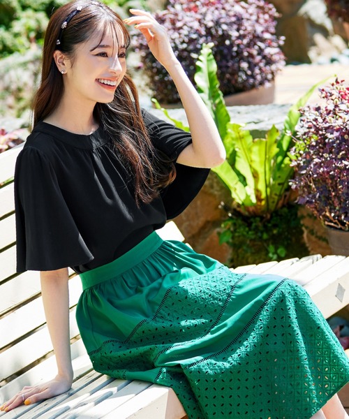 マルチサイズ ブラウス シャツ フレアスリーブトップス レディース NATURAL BEAUTY BASIC マルチサイズ ブラウス シャツ サテン