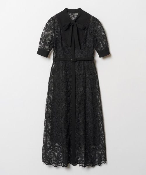 Loulou Willoughby オケージョン　ワンピース　黒 LOULOU WILLOUGHBY】ラッフルコサージュワンピース|allureville