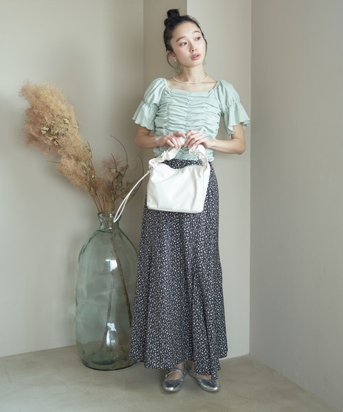 さ・え・らANLICO裾お花モチーフスカート　新品未使用 大きいサイズ レディース ラメ花柄刺繍チュールフレアスカート