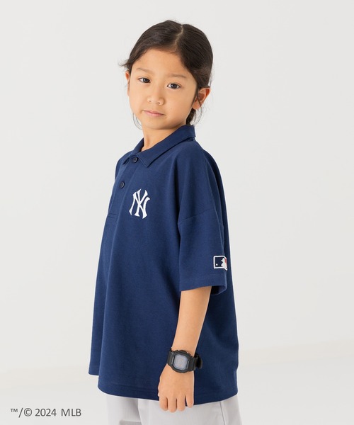 刺繍ロゴ ネイビー ポロシャツ 半袖 MLB ポロシャツ 刺繍ロゴ 半袖ポロシャツ キッズ 子供服 男の子