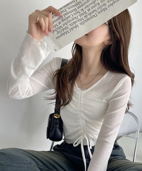 Ada. tシャツ フロント ドロスト シアー クロップド プル