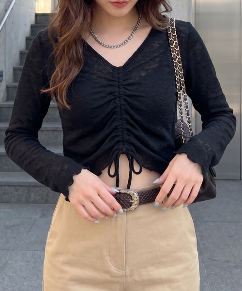 Ada. tシャツ フロント ドロスト シアー クロップド プルオーバー
