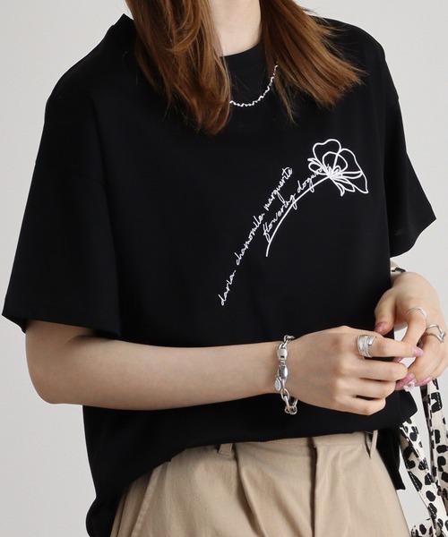 tシャツ BRODIAEA シンプル刺繍Tシャツ レディース