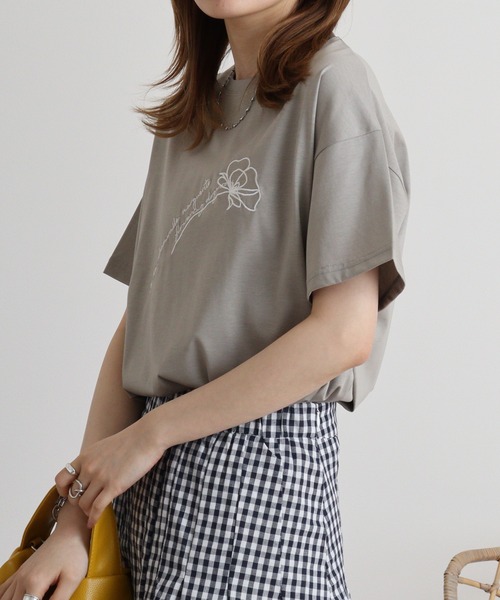 tシャツ BRODIAEA 自転車刺繍半袖Tシャツ「日本製」 レディース tシャツ BRODIAEA ローズペトール加工 レースプリントTシャツ