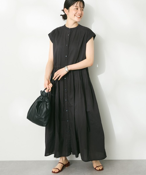 新品タグ付き　ヒューゴボス　フレンチスリーブ　紐リボン　ワンピース　濃紺色　38 CRAFT STANDARD BOUTIQUE ワンピース インド綿フレンチスリーブ