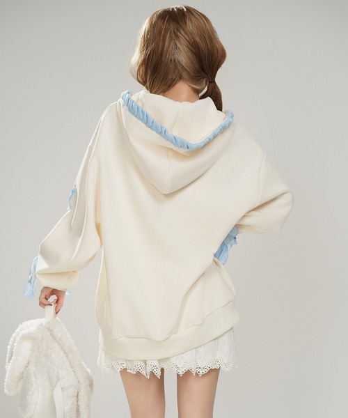パーカー 「HOOK」for girls リボン編み上げジップパーカー