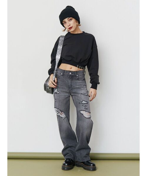 EVRIS（エヴリス） ジーンズ デニム デニムパンツ ランダムダメージ