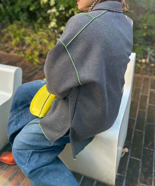 トレーナー スウェット ウラケ裏起毛 配色メロー オーバーサイズ ポロスウェット レディース メンズ mi via loca トレーナー スウェット ウラケ裏起毛 配色メロー