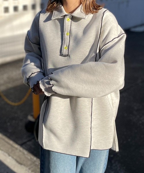 mi via loca トレーナー スウェット ウラケ裏起毛 配色メロー オーバー