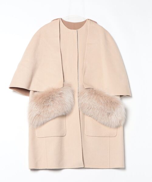 DRAWER（ドゥロワー） ウールリバーシブルファーケープコート 36