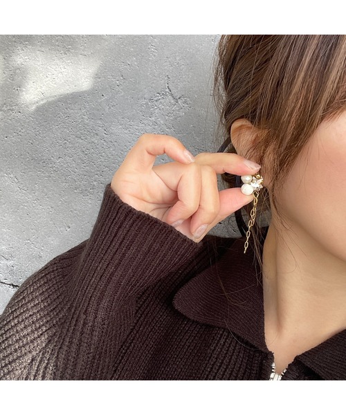 TONE ピアス 「musk」パール×チェーンの小ぶりピアス(MA