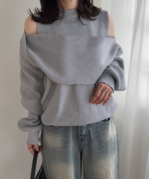 ニット セーター 「on:nue」ラップショルダースリットニット レディース on：nue ニット セーター 「on:nue」ラップショルダースリット