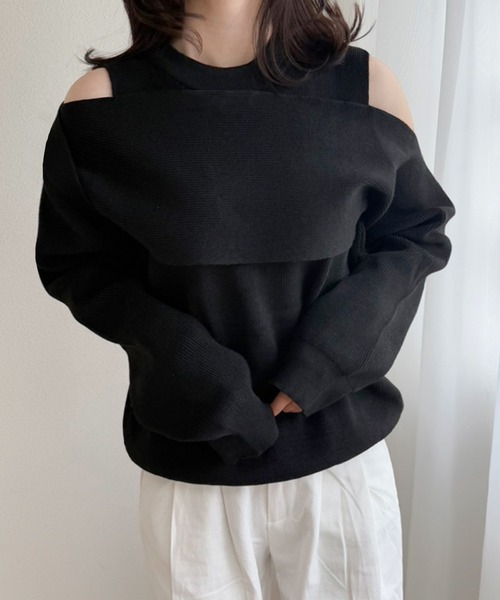 ニット セーター 「on:nue」ラップショルダースリットニット レディース