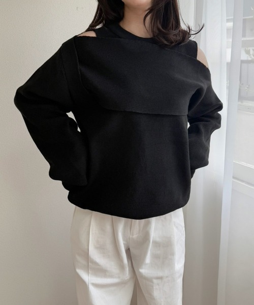 ニット セーター 「on:nue」ラップショルダースリットニット レディース on：nue ニット セーター 「on:nue」ラップショルダースリット