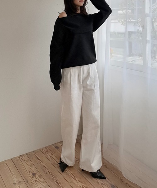 ニット セーター 「on:nue」ラップショルダースリットニット レディース on：nue ニット セーター 「on:nue」ラップショルダースリット