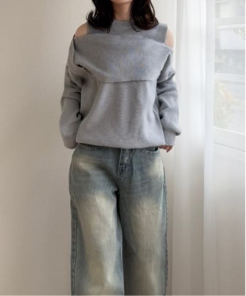 ニット セーター 「on:nue」ラップショルダースリットニット レディース on：nue ニット セーター 「on:nue」ラップショルダースリット