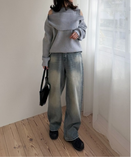 ニット セーター 「on:nue」ラップショルダースリットニット レディース on：nue ニット セーター 「on:nue」ラップショルダースリット