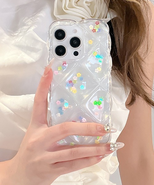 【Maison Clair】 クール キャット iPhone スマホケース 関送込 c.u.l スマホケース キルティング フラワーパーツ iPhoneカバー
