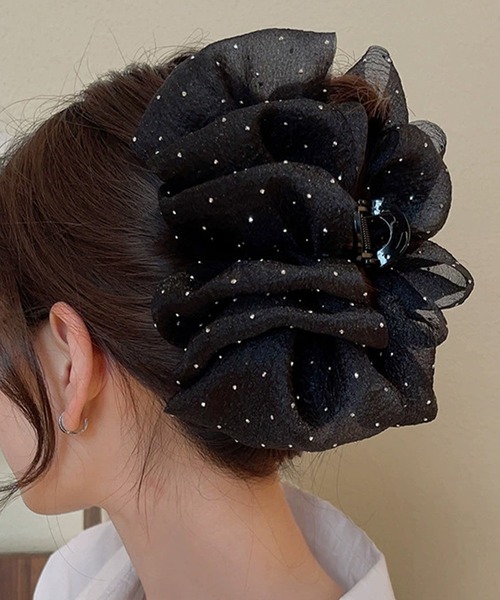 ヘアクリップ ラージサイズ Lace Ladies ヘアクリップ シュシュ風 ラメ ビッグサイズ バンス