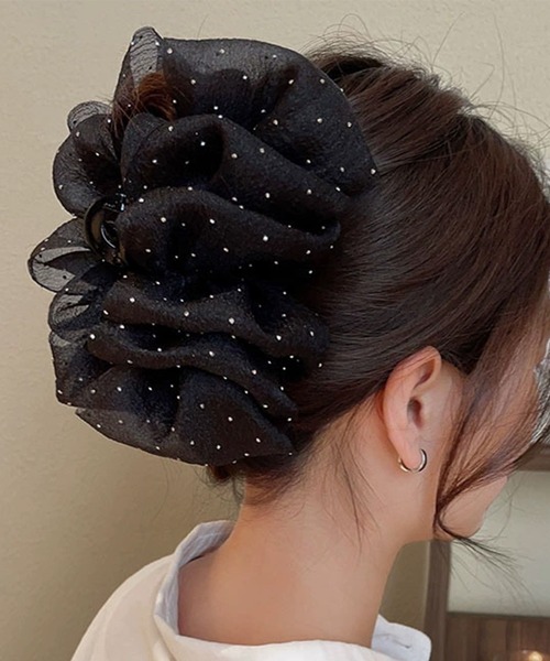 Lace Ladies ヘアクリップ シュシュ風 ラメ ビッグサイズ バンス