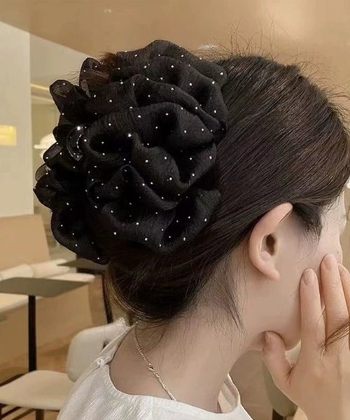 ヘアクリップ ラージサイズ Lace Ladies ヘアクリップ シュシュ風 ラメ ビッグサイズ バンス