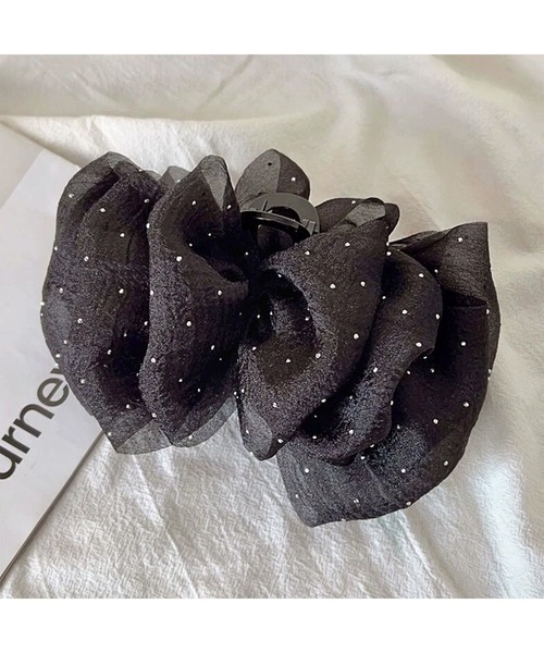 ヘアクリップ ラージサイズ Lace Ladies ヘアクリップ シュシュ風 ラメ ビッグサイズ バンス