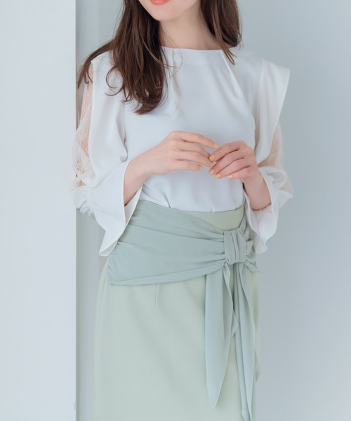 MISCH MASCH♡ウエストチャーム付きリボン 綺麗ミントカラースカート MISCH MASCH スカート 2025春夏新作 シフォンリボンタイト