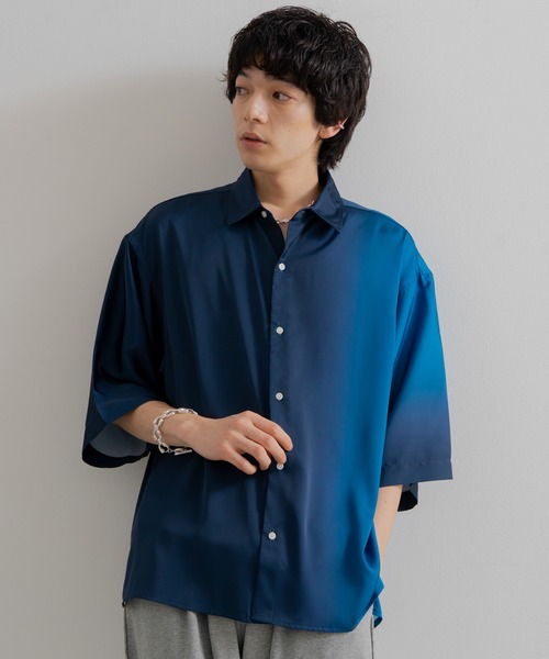 ヴィンテージライクグラデーションハーフスリーブデニムシャツ CREARE -LINO- シャツ ヴィンテージライク グラデーションデニム