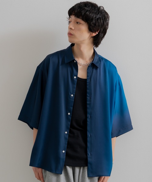 ヴィンテージライクグラデーションハーフスリーブデニムシャツ STYLEMIXER | ハーフスリーブシェイプデニムシャツ (シャツ