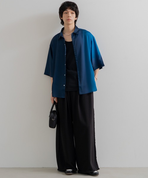 ヴィンテージライクグラデーションハーフスリーブデニムシャツ STYLEMIXER | ハーフスリーブシェイプデニムシャツ (シャツ