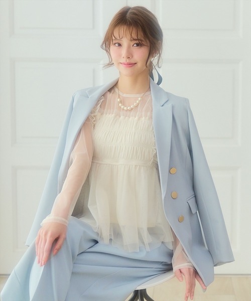 RANDA】シャーリングオフショルダートップス WEB限定カラーミント