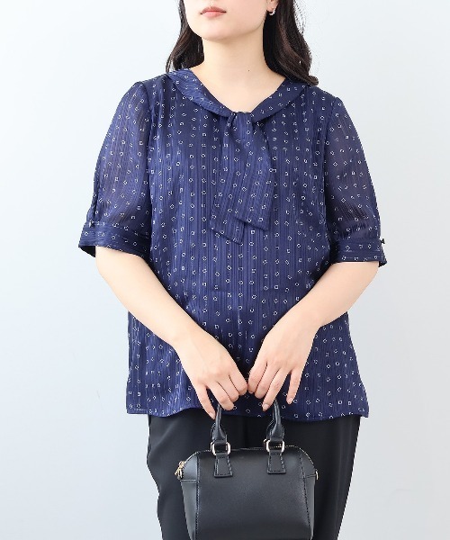 【fleur】【Ｌ〜６Ｌ】ジョーゼット ボウタイ ブラウス fleur by mint breeze ブラウス シャツ 「L〜6L 大きいサイズ