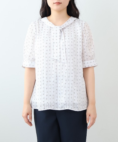 【fleur】【Ｌ〜６Ｌ】ジョーゼット ボウタイ ブラウス fleur by mint breeze ブラウス シャツ 「L〜6L 大きいサイズ