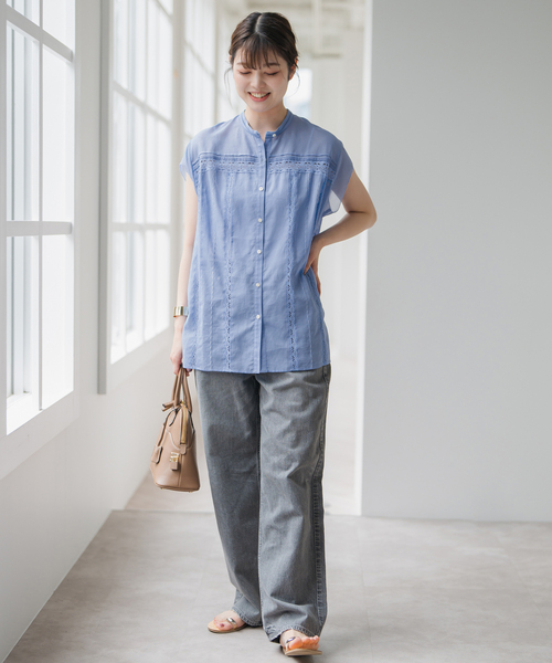 まーたん様 Spick & Span 60ローンフレンチレースブラウス ブルー Spick & Span（スピックアンドスパン）の「60ローンフレンチ