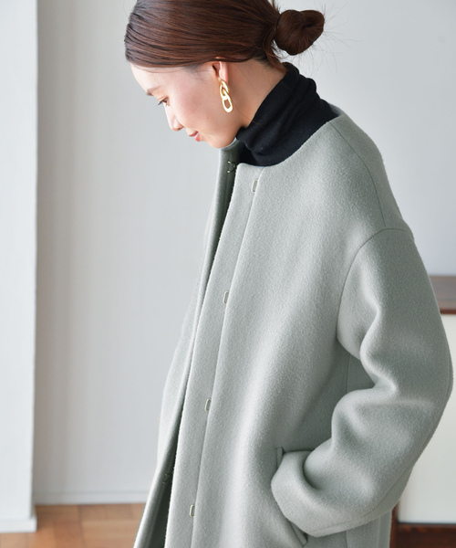 IENA（イエナ） ノーカラーコート 36 サックスブルー レディース