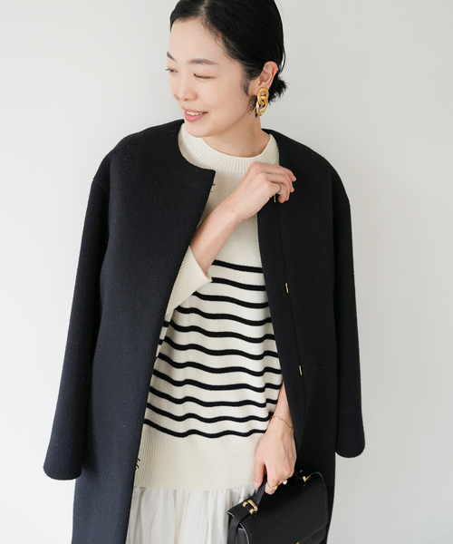 IENA（イエナ） ノーカラーコート 36 サックスブルー レディース